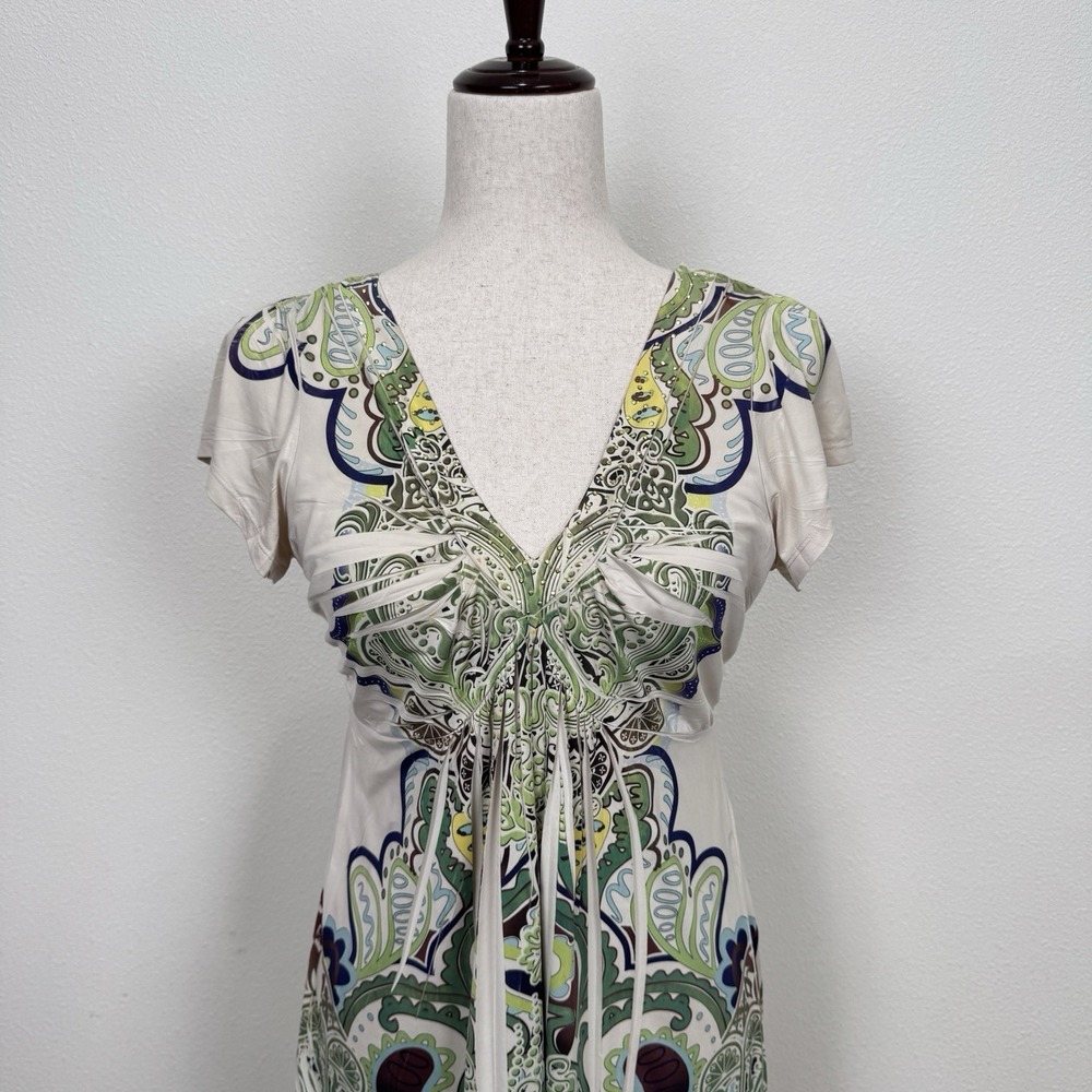 One World Top Womens Small Green Brown Embellished Whimsigoth Fairy Grunge Tunic - Picture 2 of 16
